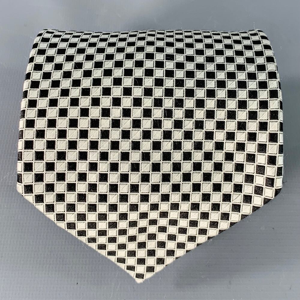 XMI Black Silver Checkered Silk Tie